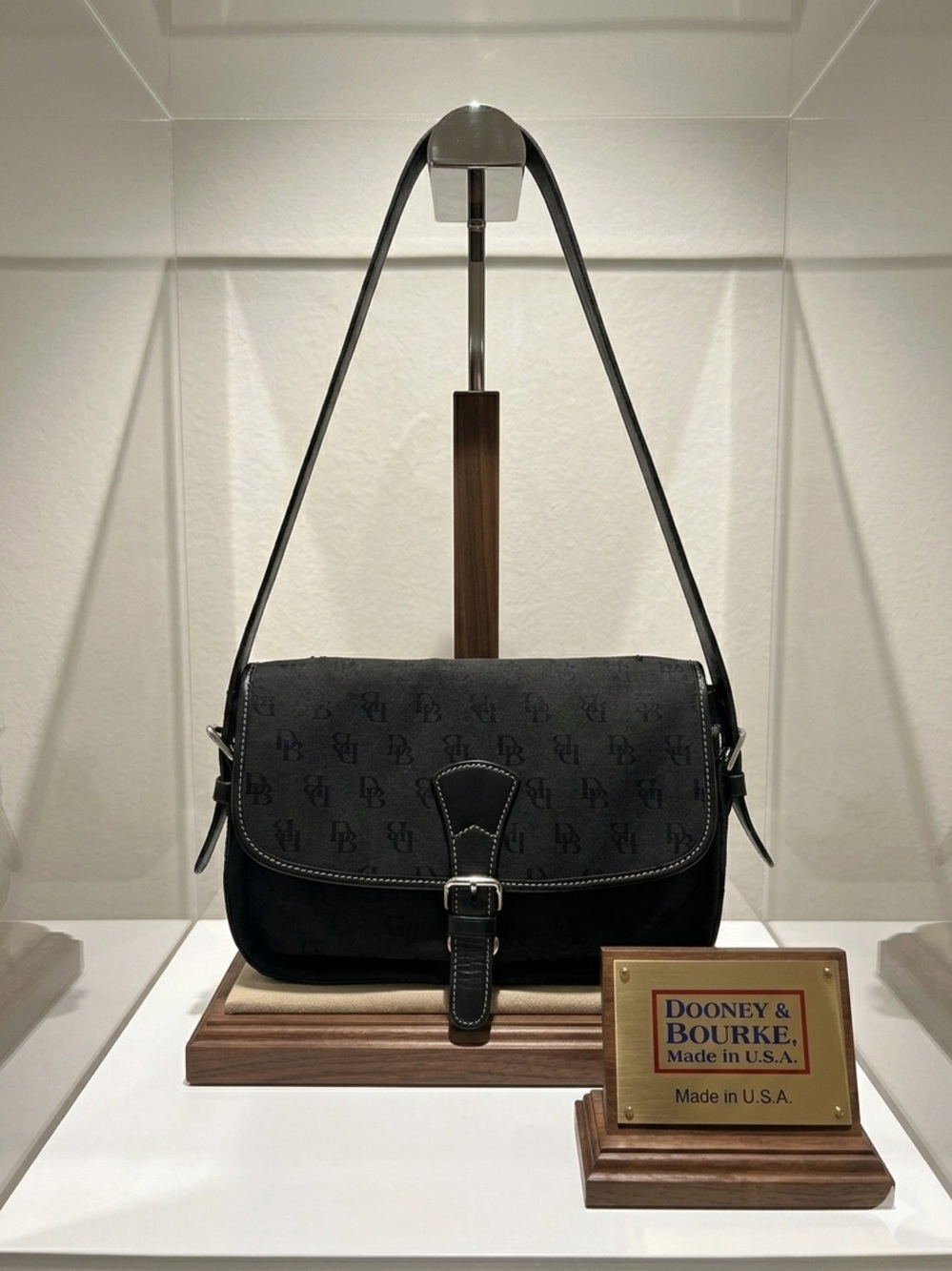 Dooney & Bourke Black Signature Messenger Bag with Buckle Flap